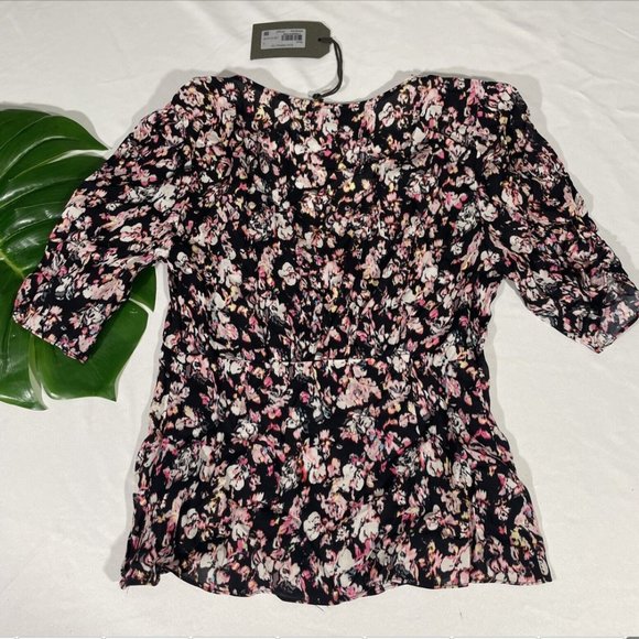 NWT $135 Allsaints [ Small ] Kota Freefall Floral Blouse Black Pink Multi #5312b - Picture 8 of 16